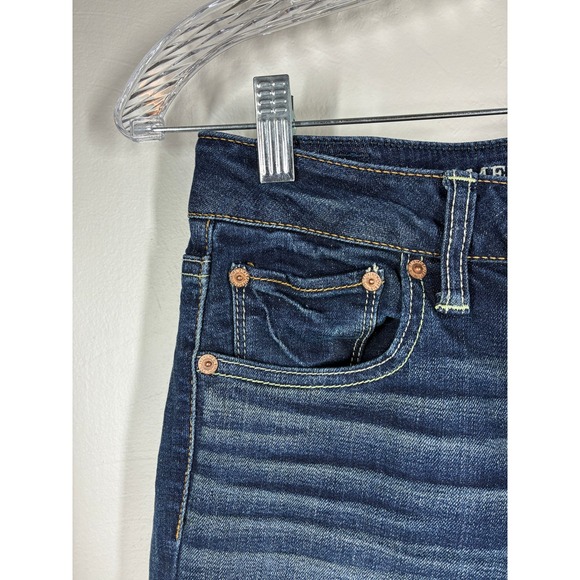 American Eagle Straight Super Stretch Jeans Womens 2 LONG Dark Wash Low Rise - Picture 4 of 10